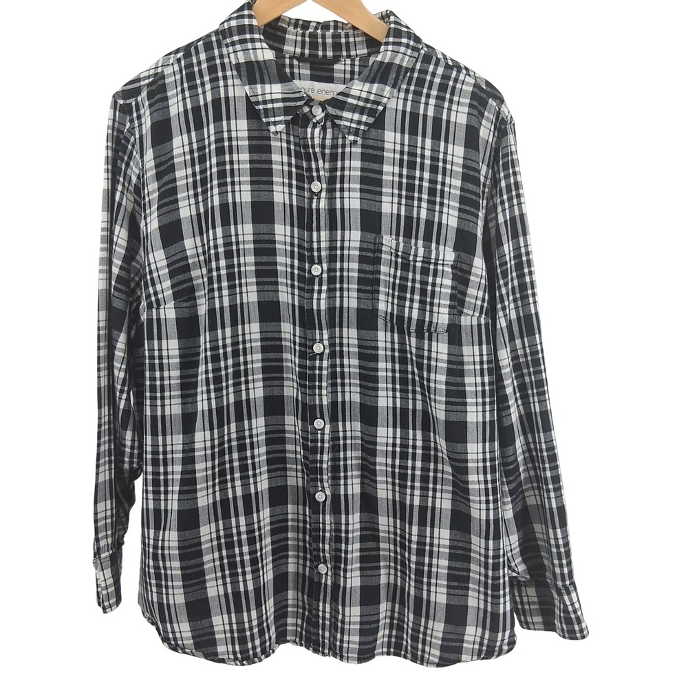 Pure Energy Womens Plus Sz‎ 3X Plaid Button Up Shirt Long Sleeve Lightweight Top